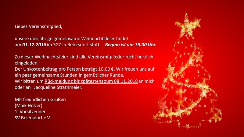 Sv Beiersdorf E V Fussballkreis Barnim Oberhavel Landesverband Brandenburg Einladung Zur Weihnachtsfeier
